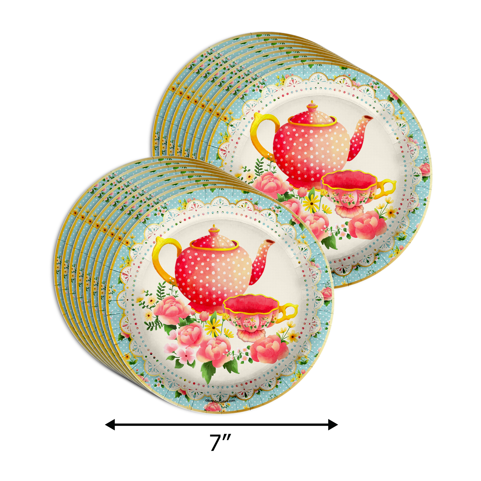 Tea for Three 3rd Birthday Party Supplies 64 Piece Tableware Set Includes Large 9" Paper Plates Dessert Plates, Cups and Napkins Kit for 16