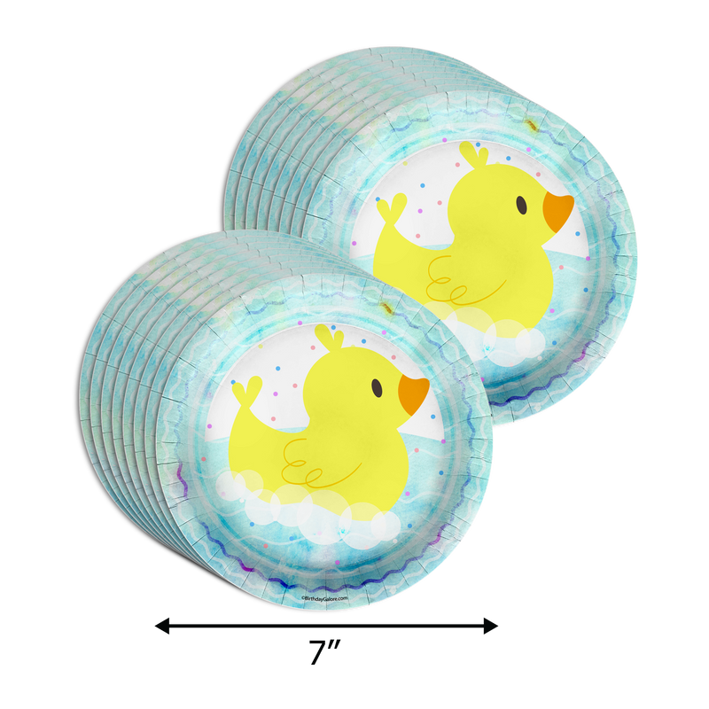 Oh Duck! We're Having Twins Baby Shower Party Supplies 64 Piece Tableware Set Includes Large 9" Paper Plates Dessert Plates, Cups and Napkins Kit for 16