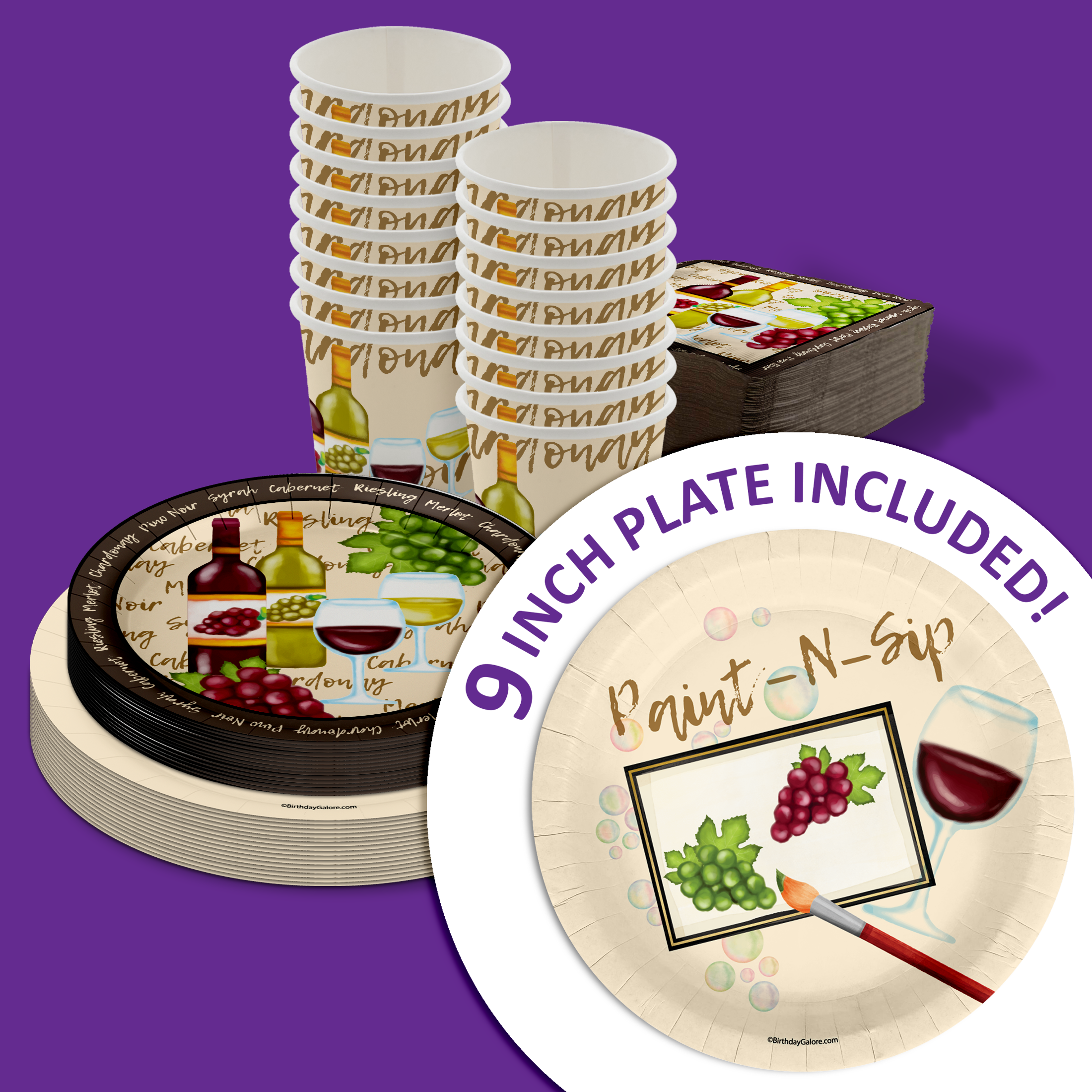 Paint and Sip Bachelorette Party Tableware Kit For 16 Guests 64 Piece