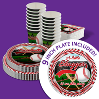 Little Slugger on the Way Baseball Baby Shower Party Supplies 64 Piece Tableware Set Includes Large 9" Paper Plates Dessert Plates, Cups and Napkins Kit for 16