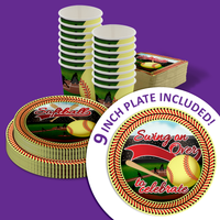 Softball Birthday Party Supplies 64 Piece Tableware Set Includes Large 9" Paper Plates Dessert Plates, Cups and Napkins Kit for 16