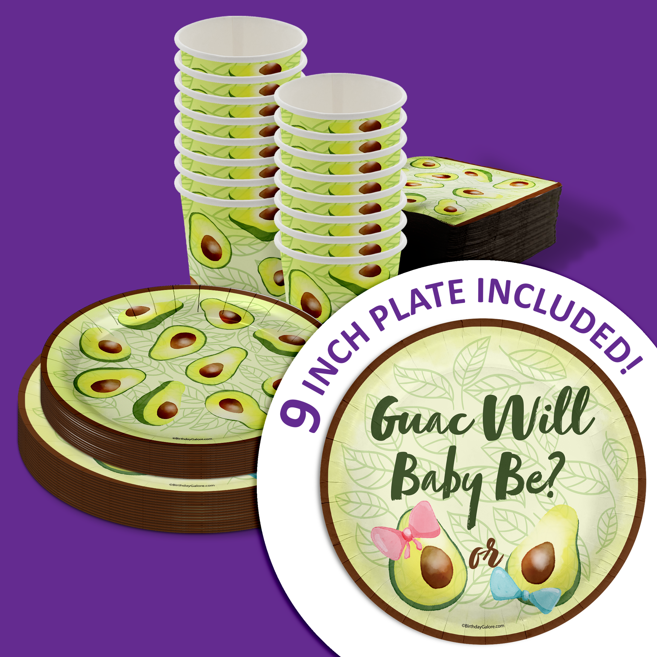Guac Will Baby Be? Gender Reveal Party Tableware Kit For 16 Guests 64 Piece