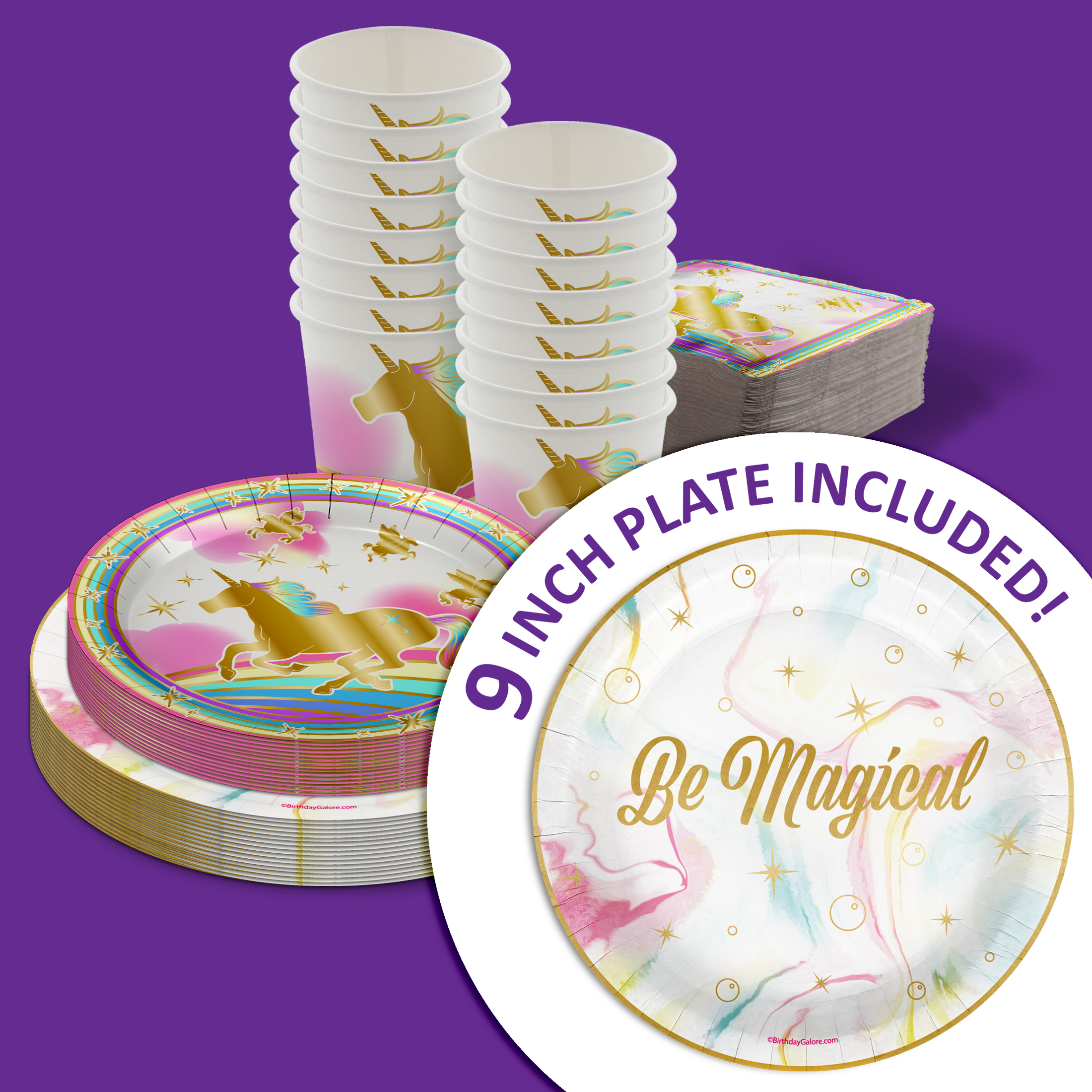 Gold Unicorn Birthday Party Tableware Kit For 16 Guests 64 Piece