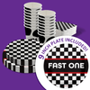 Fast One Checkered Flag Racing 1st Birthday Party Supplies 64 Piece Tableware Set Includes Large 9" Paper Plates Dessert Plates, Cups and Napkins Kit for 16