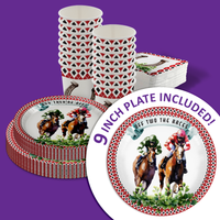 Off Two the Races Derby Day 2nd Birthday Party Supplies 64 Piece Tableware Set Includes Large 9" Paper Plates Dessert Plates, Cups and Napkins Kit for 16