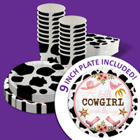 Little Cowgirl on the Way Cow Print Baby Shower Party Tableware Kit For 16 Guests 64 Piece