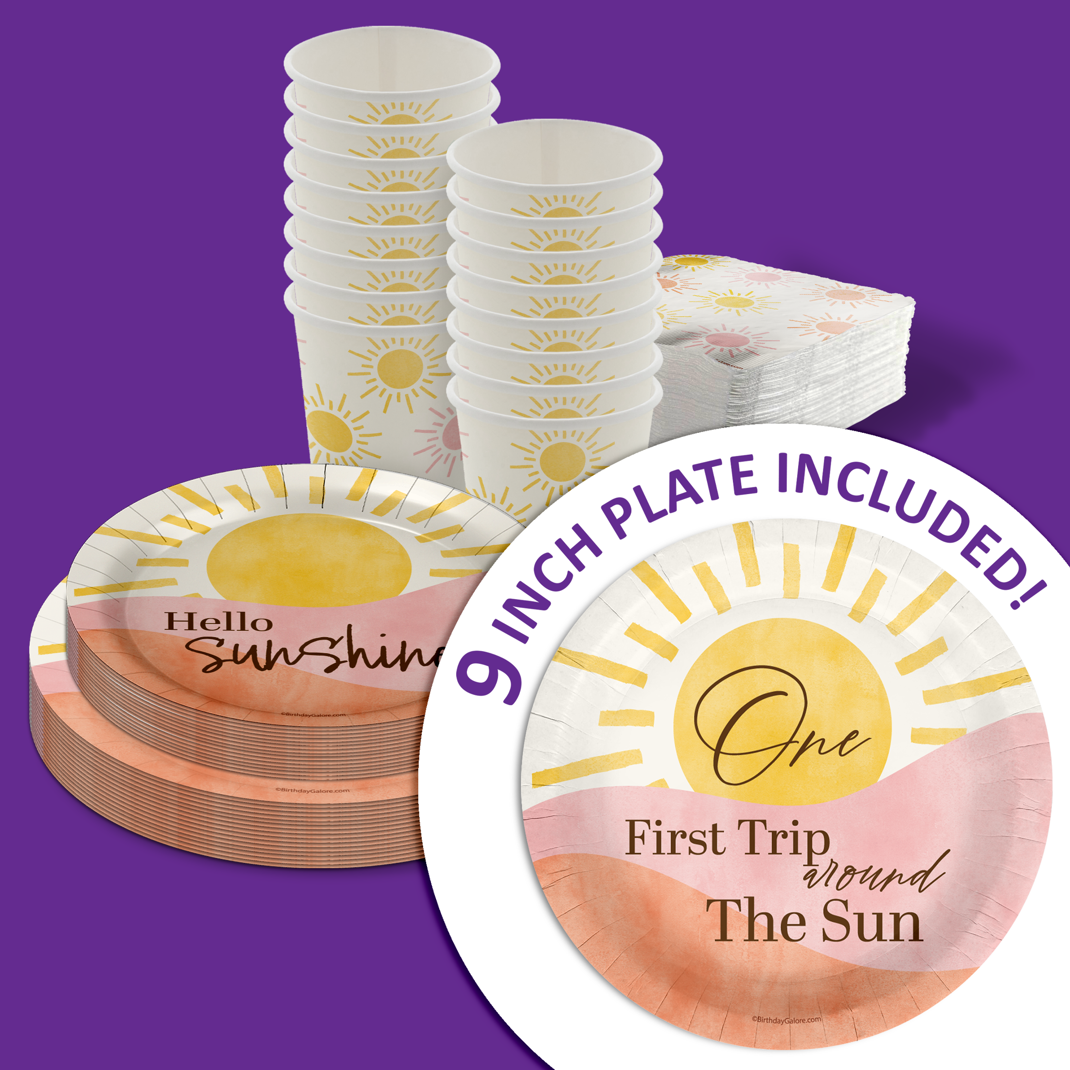 First Trip Around the Sun First Birthday Party Tableware Kit For 16 Guests 64 Piece