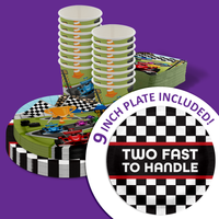 Two Fast Too Handle Race Car 2nd Birthday Party Tableware Kit For 16 Guests 64 Piece