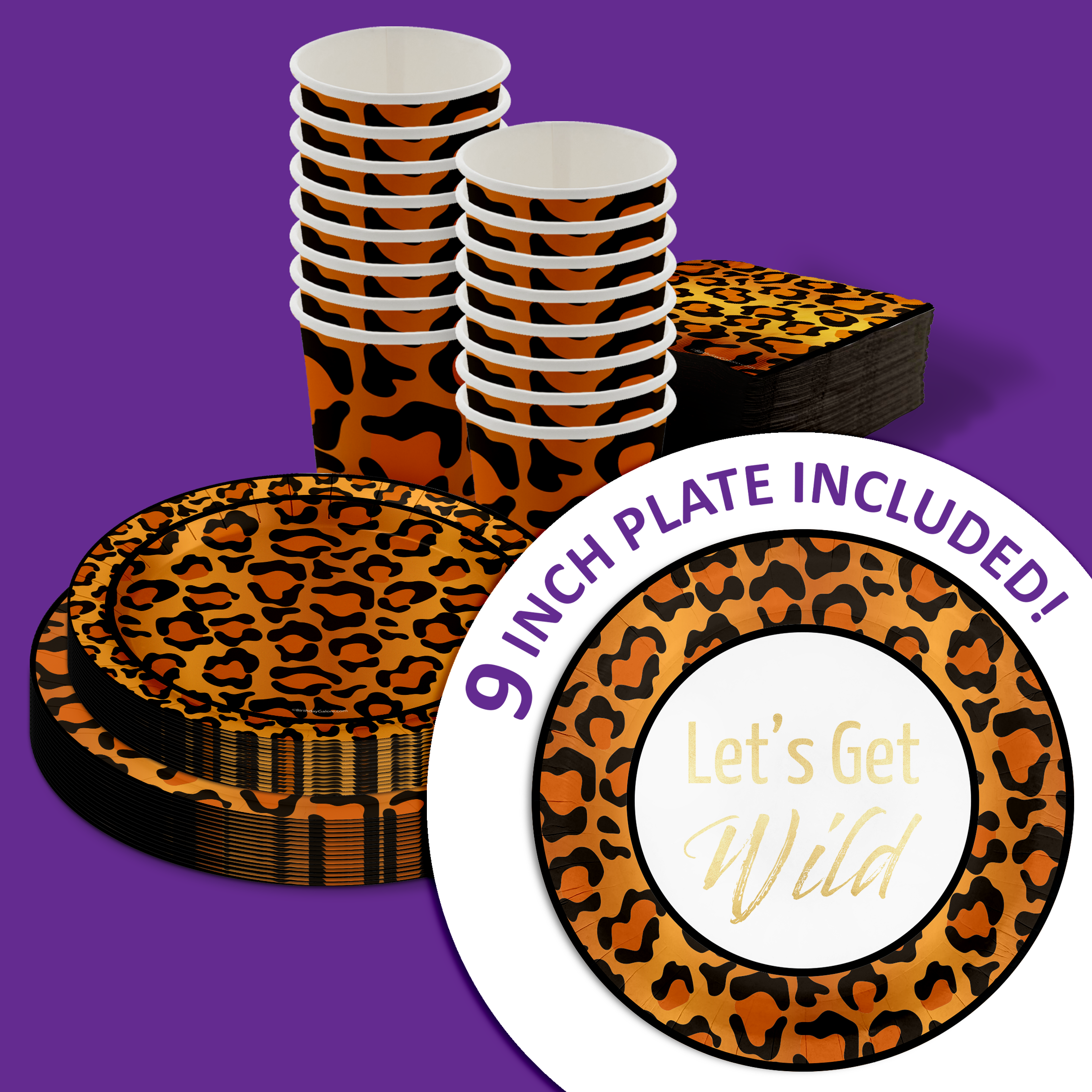 Let's Get Wild Leopard Print Birthday Party Tableware Kit For 16 Guests 64 Piece