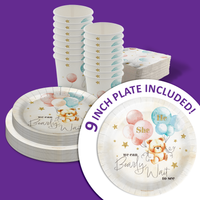 We Can Bearly Wait! Gender Reveal Party Tableware Kit For 16 Guests 64 Piece