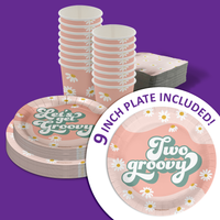 Let's Get Groovy Two Groovy Birthday Party Tableware Kit For 16 Guests 64 Piece