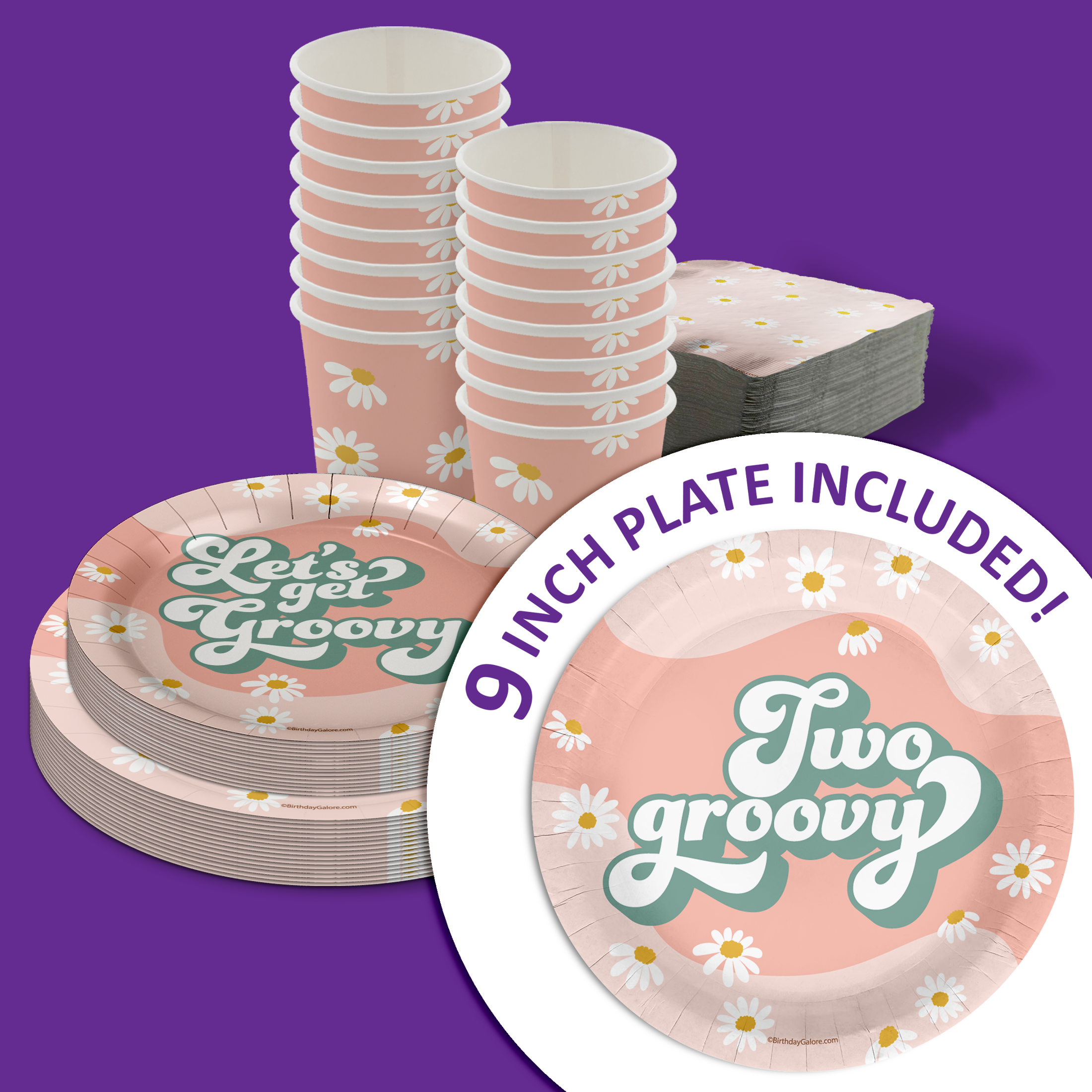 Let's Get Groovy Two Groovy Birthday Party Tableware Kit For 16 Guests 64 Piece