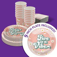 Let's Get Groovy Five is a Vibe Birthday Party Tableware Kit For 16 Guests 64 Piece