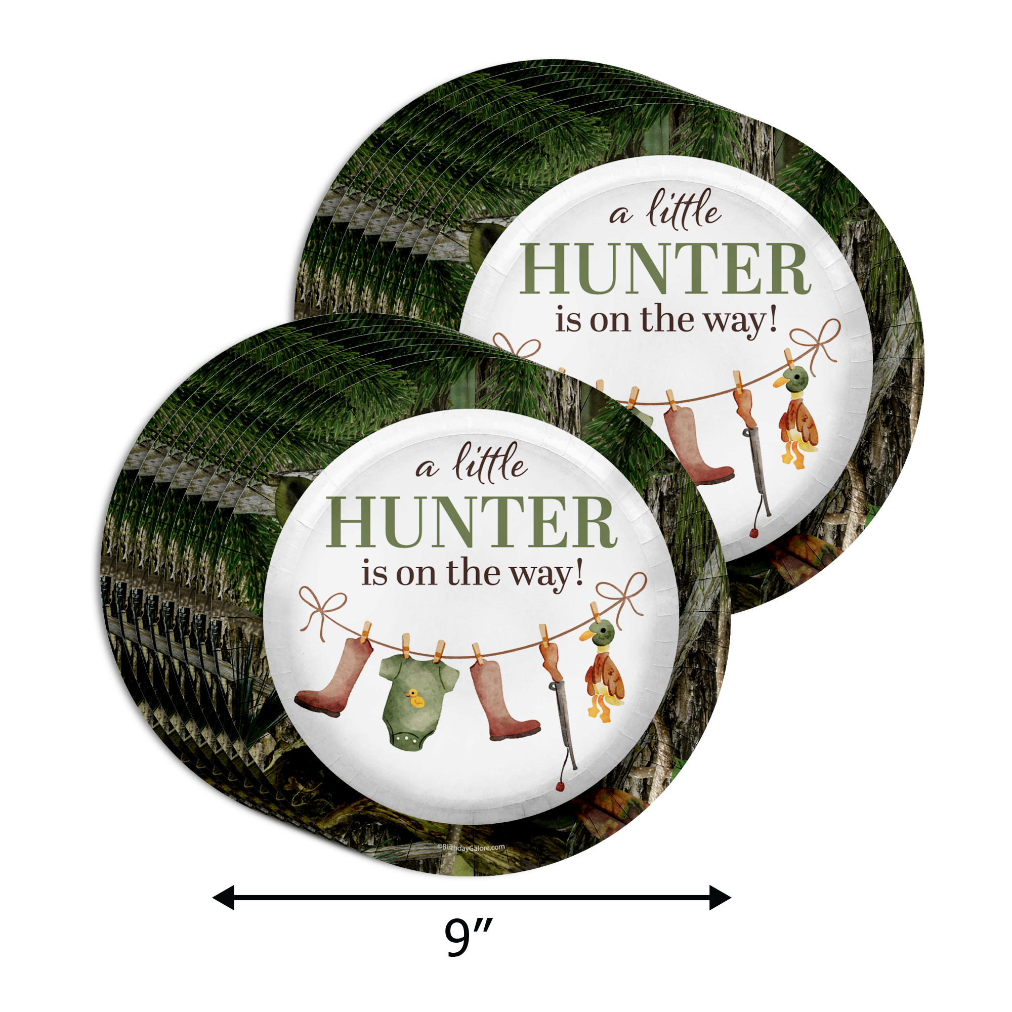 Duck Hunter Baby Shower Party Supplies 64 Piece Tableware Set Includes Large 9" Paper Plates Dessert Plates, Cups and Napkins Kit for 16