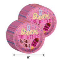 Girls 3rd Birthday Party Supplies - Three Scoops Ice Cream Birthday Paper Plates - 64 Piece Tableware Set Includes Large 9" Paper Plates Dessert Plates, Cups and Napkins Kit for 16