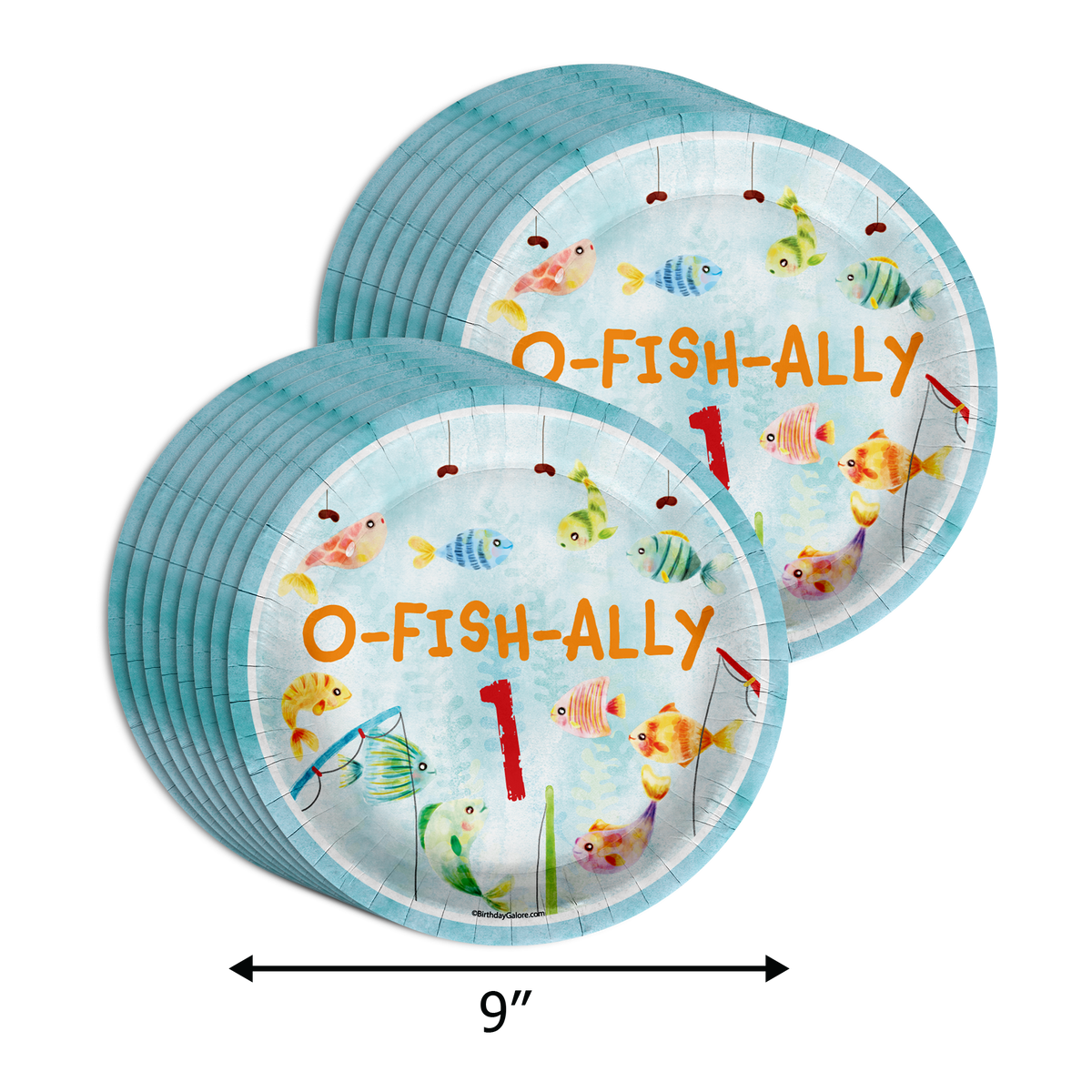 Ofishally 1 Fishing 1st Birthday Party Supplies 64 Piece Tableware Set Includes Large 9 Paper Plates Dessert Plates, Cups and Napkins Kit for 16