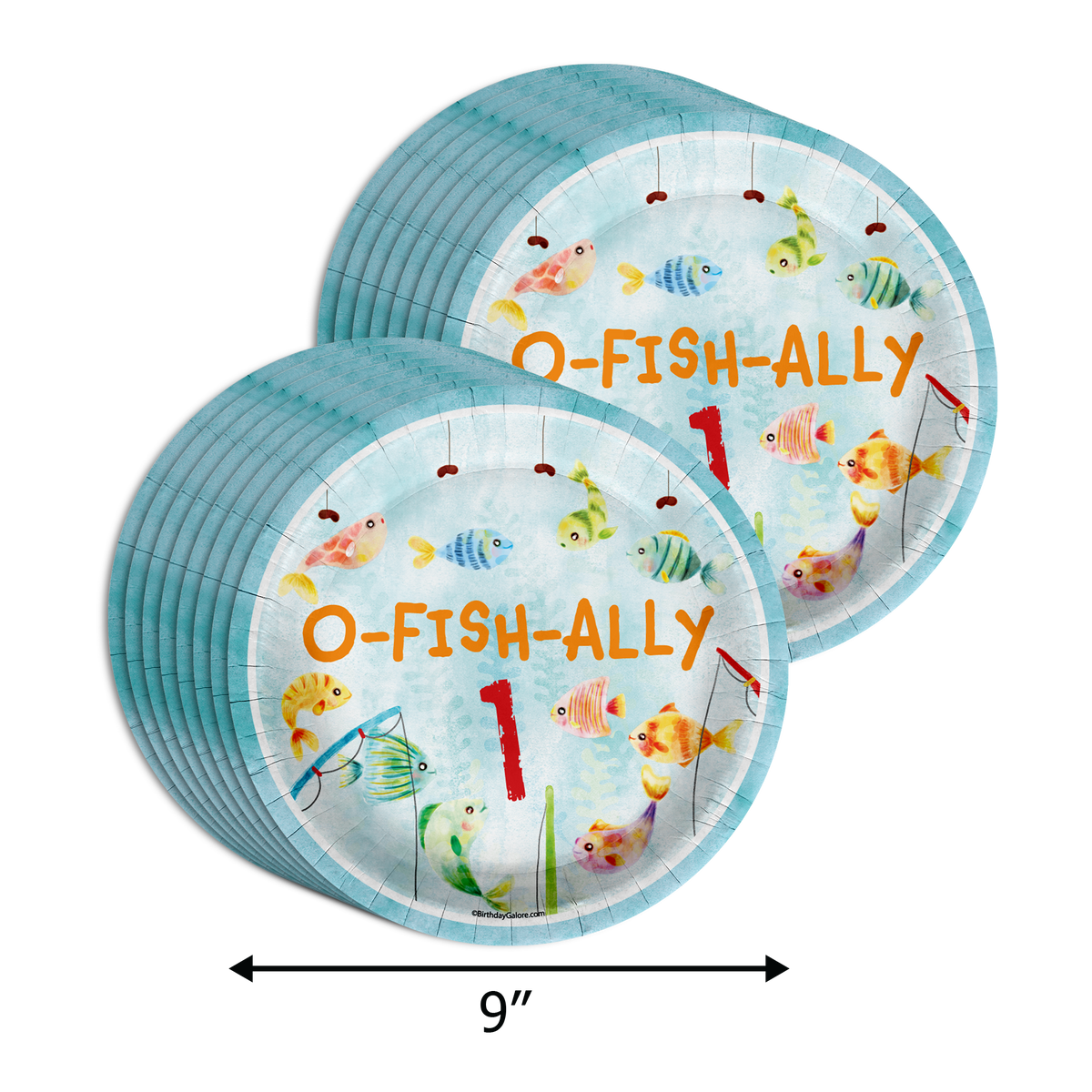 Ofishally 1 Fishing 1st Birthday Party Supplies 64 Piece Tableware Set Includes Large 9" Paper Plates Dessert Plates, Cups and Napkins Kit for 16