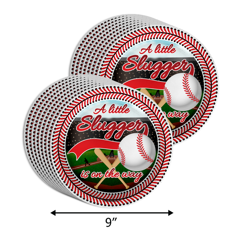 Little Slugger on the Way Baseball Baby Shower Party Supplies 64 Piece Tableware Set Includes Large 9" Paper Plates Dessert Plates, Cups and Napkins Kit for 16