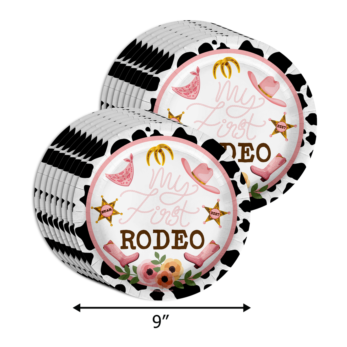 My First Rodeo Cow Print 1st Birthday Party Tableware Kit For 16 Guests 64 Piece