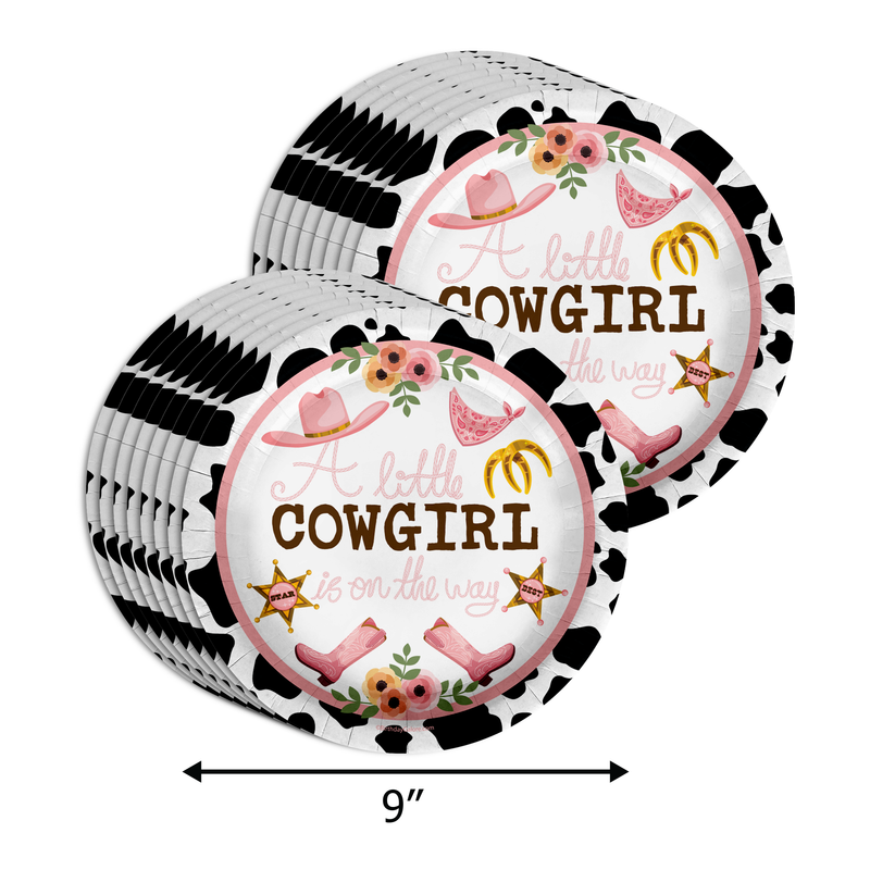 Little Cowgirl on the Way Cow Print Baby Shower Party Tableware Kit For 16 Guests 64 Piece