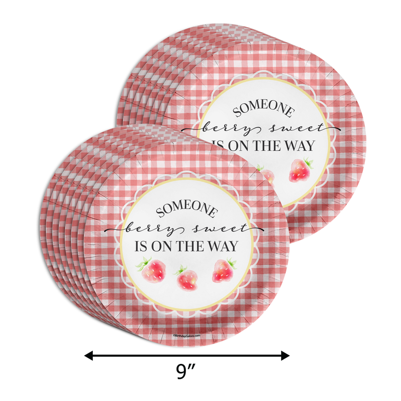 Someone Berry Sweet is on the Way Strawberry Baby Shower Party Supplies 64 Piece Tableware Set Includes Large 9" Paper Plates Dessert Plates, Cups and Napkins Kit for 16