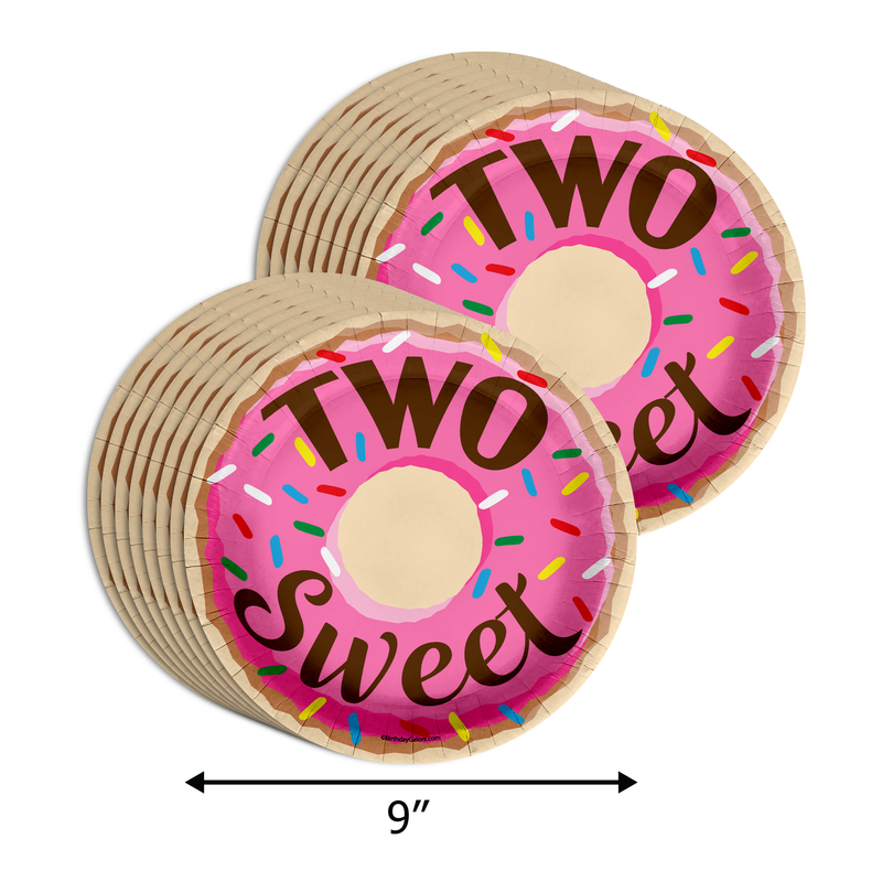 Two Sweet Donut 2nd Birthday Party Tableware Kit For 16 Guests 64 Piece