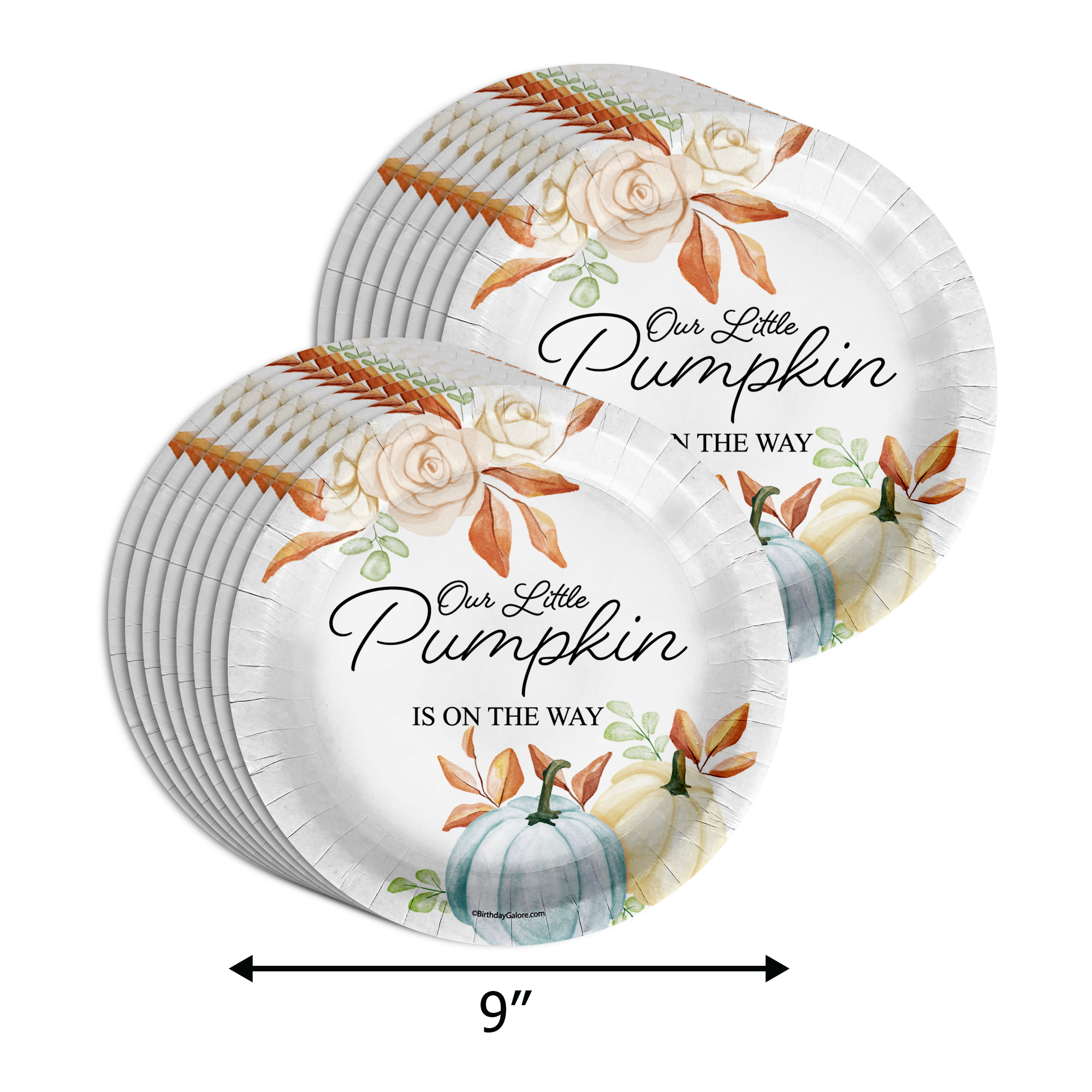 Our Little Pumpkin Is Almost Here Boy Baby Shower Party Supplies 64 Piece Tableware Set Includes Large 9" Paper Plates Dessert Plates, Cups and Napkins Kit for 16