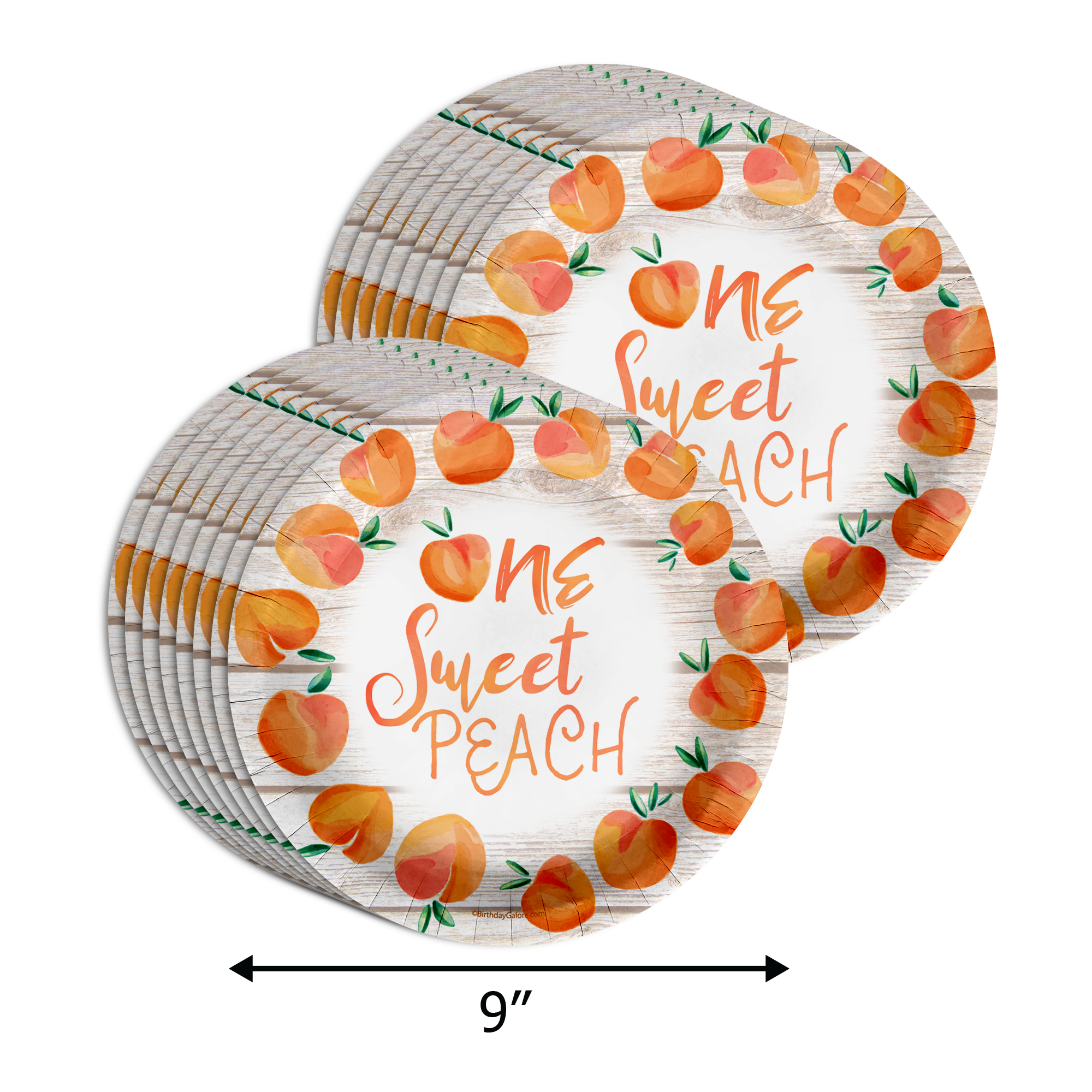 One Sweet Peach 1st Birthday Party Supplies 64 Piece Tableware Set Includes Large 9" Paper Plates Dessert Plates, Cups and Napkins Kit for 16