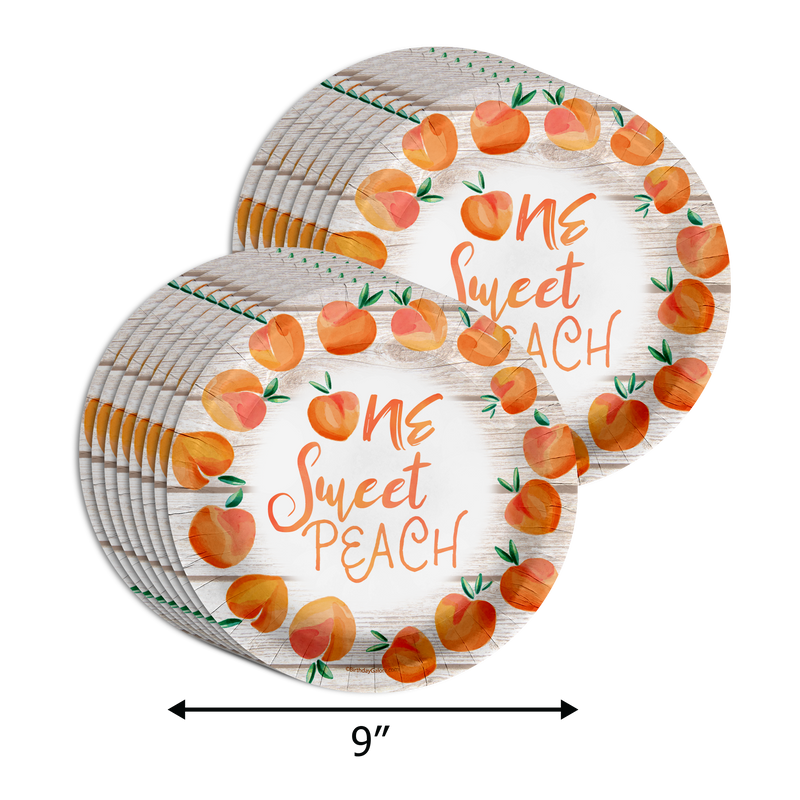 One Sweet Peach 1st Birthday Party Supplies 64 Piece Tableware Set Includes Large 9" Paper Plates Dessert Plates, Cups and Napkins Kit for 16