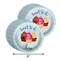 Sweet to Be Three Cupcake 3rd Birthday Party Supplies 64 Piece Tableware Set Includes Large 9" Paper Plates Dessert Plates, Cups and Napkins Kit for 16