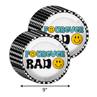 Fourever Rad Smiley Face 4th Birthday Party Supplies 64 Piece Tableware Set Includes Large 9" Dinner Plate and Small Dessert Plates Cups and Napkins Tableware Kit for 16