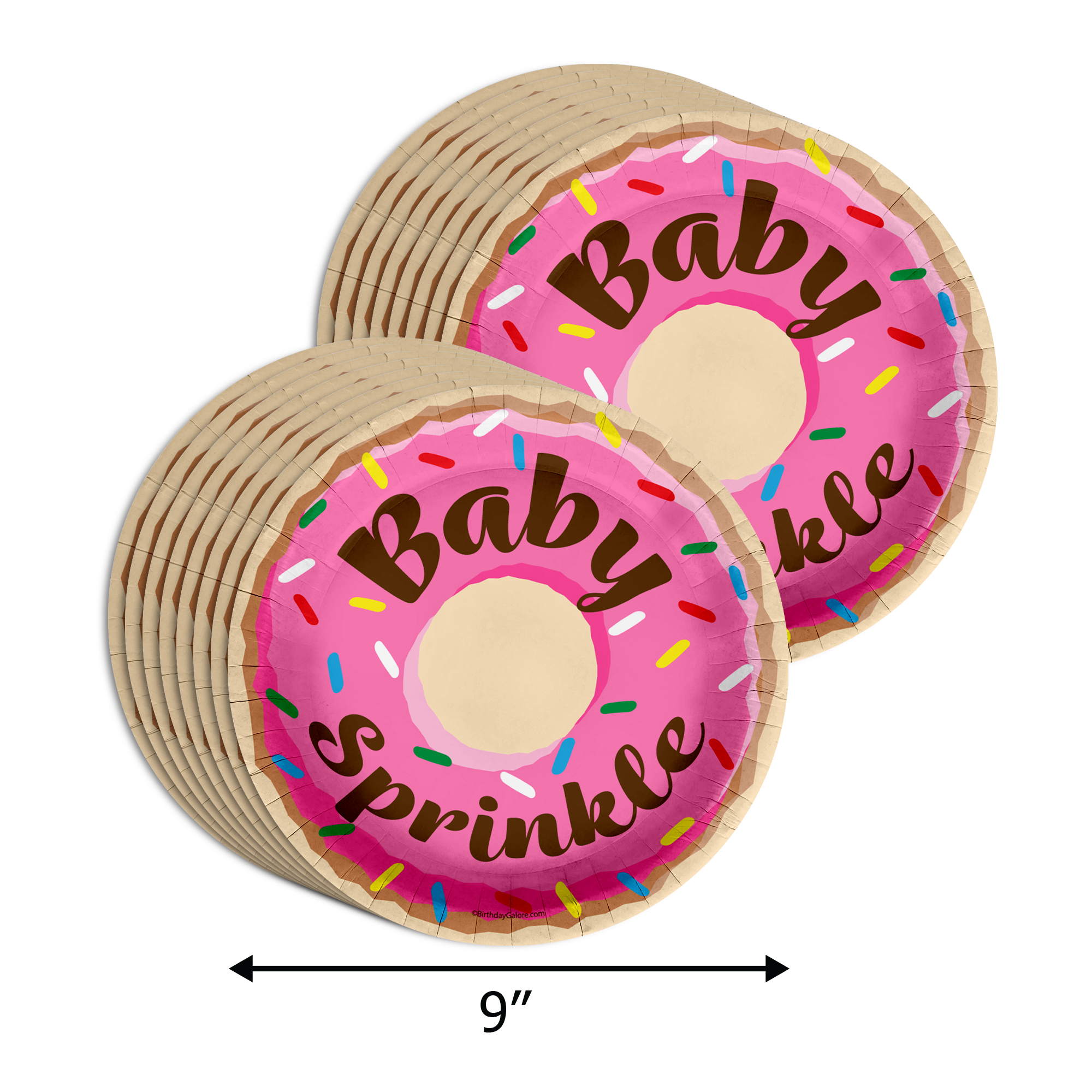 Donut Baby Sprinkles Baby Shower Party Supplies 64 Piece Tableware Set Includes Large 9" Paper Plates Dessert Plates, Cups and Napkins Kit for 16
