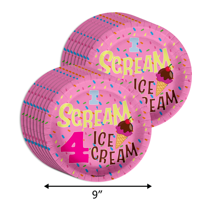 I Scream Four Ice Cream 4th Birthday Party Tableware Kit For 16 Guests 64 Piece