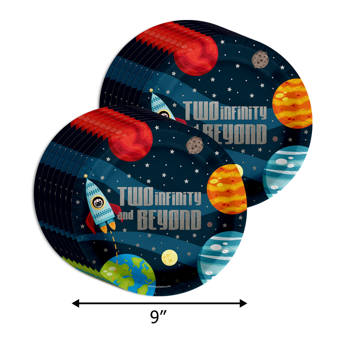 Two Infinity Astronaut 2nd Birthday Party Tableware Kit For 16 Guests 64 Piece