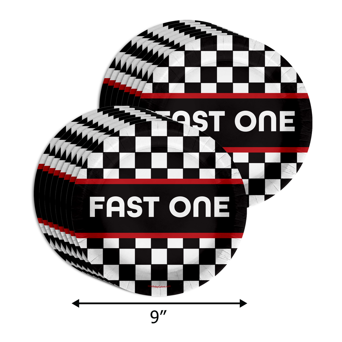 Fast One Checkered Flag Racing 1st Birthday Party Supplies 64 Piece Tableware Set Includes Large 9" Paper Plates Dessert Plates, Cups and Napkins Kit for 16