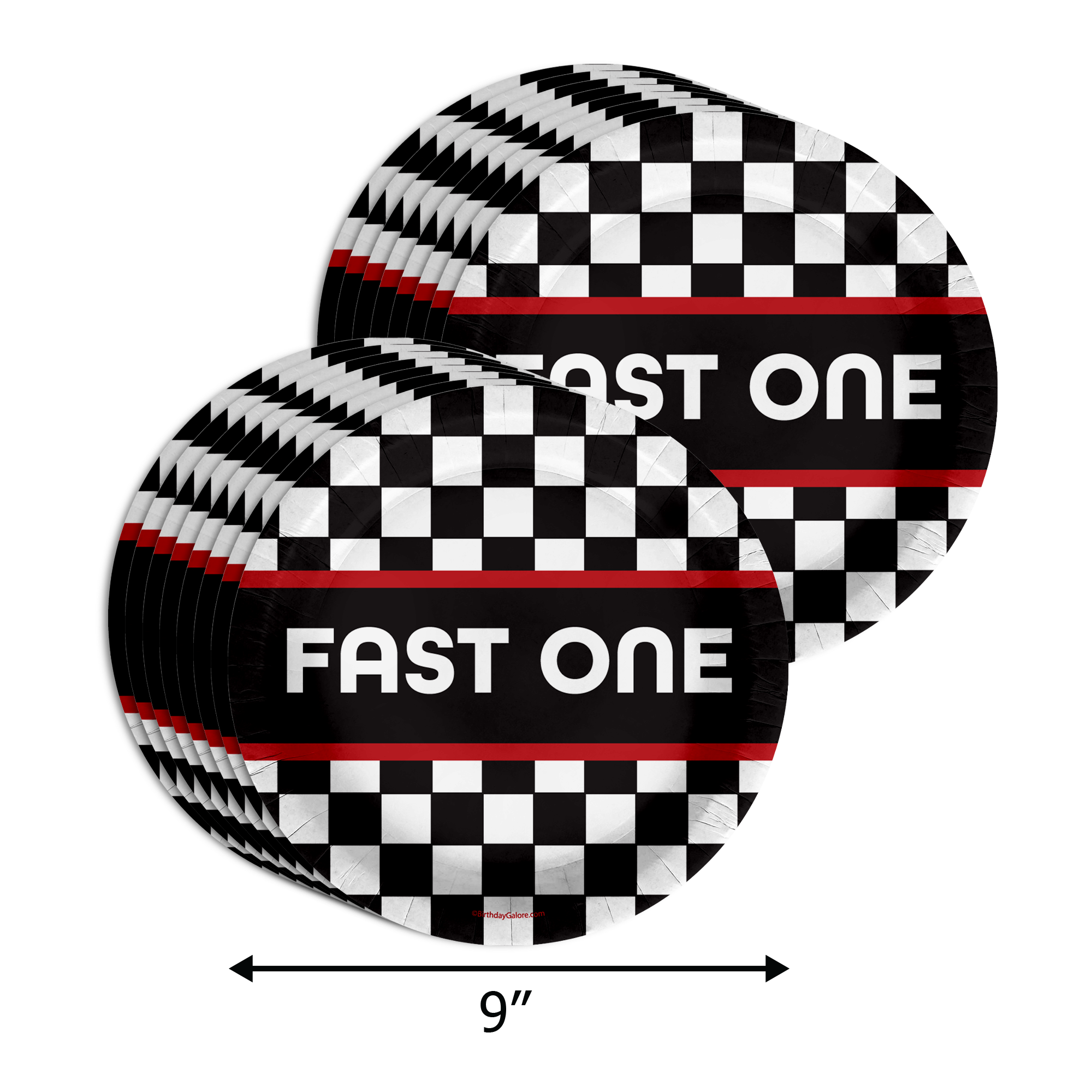 Fast One Checkered Flag Racing 1st Birthday Party Supplies 64 Piece Tableware Set Includes Large 9" Paper Plates Dessert Plates, Cups and Napkins Kit for 16