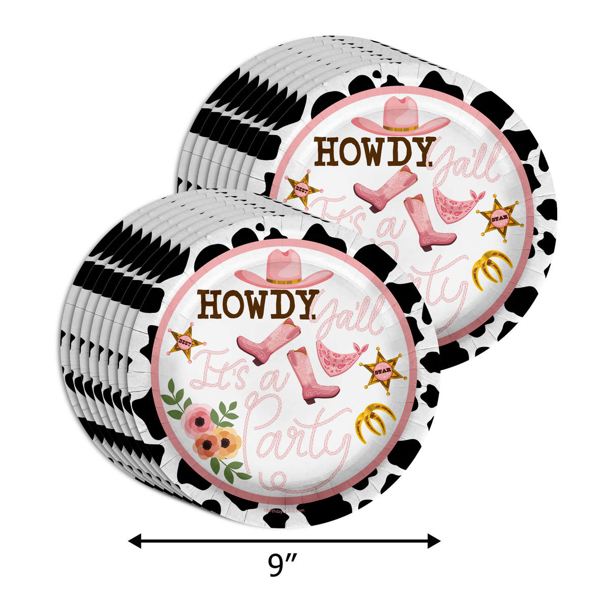 Howdy Y'all It's A Party Cow Print Birthday Party Tableware Kit For 16 Guests 64 Piece