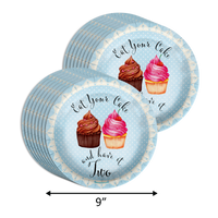 Have Your Cake and Eat it Two Cupcake 2nd Birthay Party Supplies 64 Piece Tableware Set Includes Large 9" Paper Plates Dessert Plates, Cups and Napkins Kit for 16