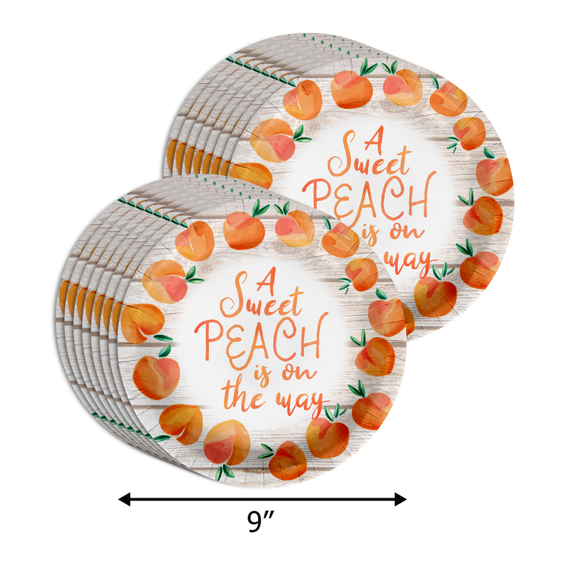 A Sweet Peach is on the Way Baby Shower Party Supplies 64 Piece Tableware Set Includes Large 9" Paper Plates Dessert Plates, Cups and Napkins Kit for 16