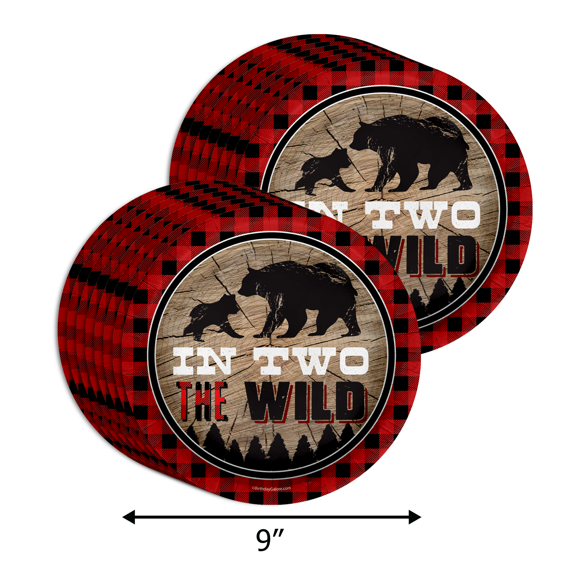 In Two the Wild Buffalo Plaid 2nd Birthday Party Tableware Kit For 16 Guests 64 Piece