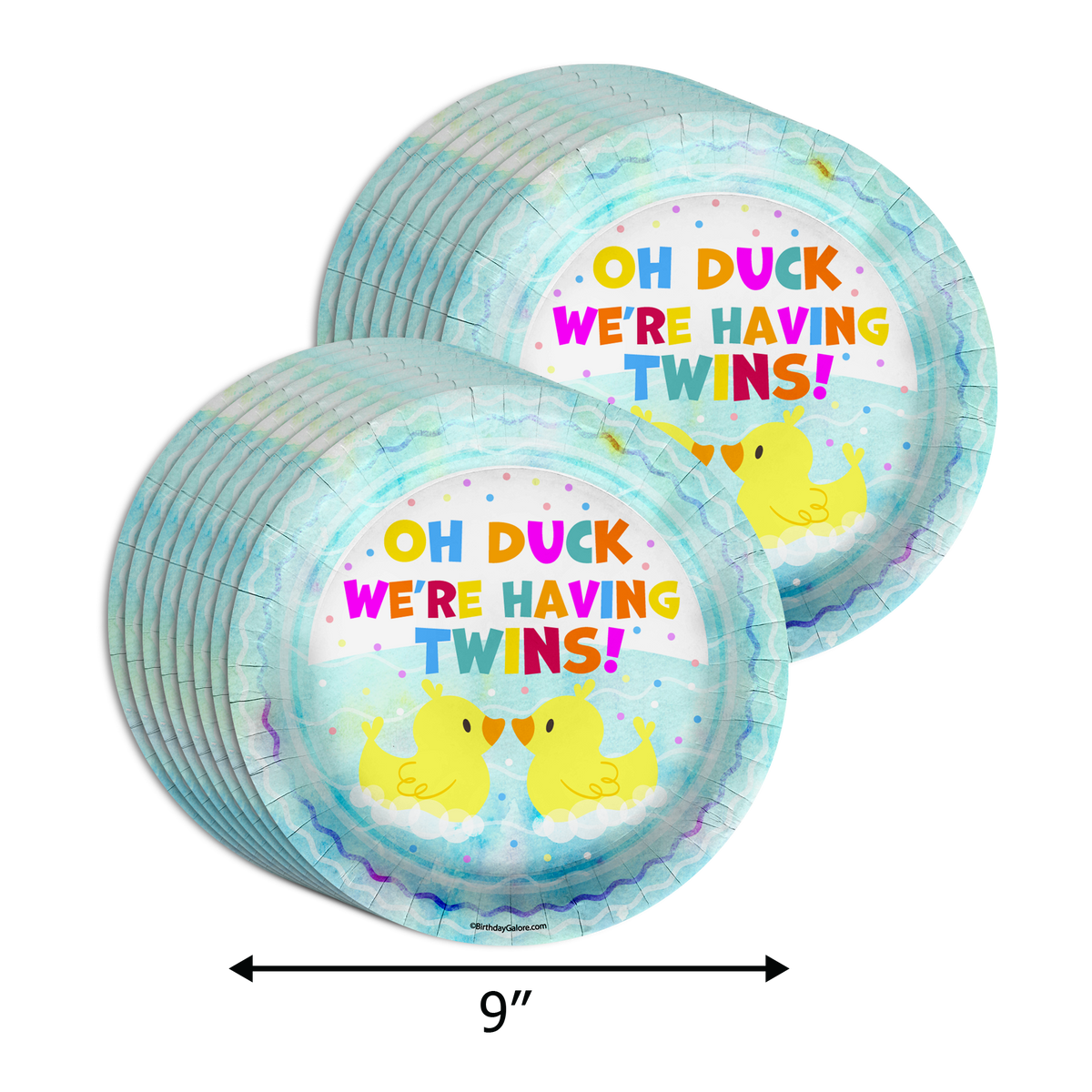 Oh Duck! We're Having Twins Baby Shower Party Supplies 64 Piece Tableware Set Includes Large 9" Paper Plates Dessert Plates, Cups and Napkins Kit for 16