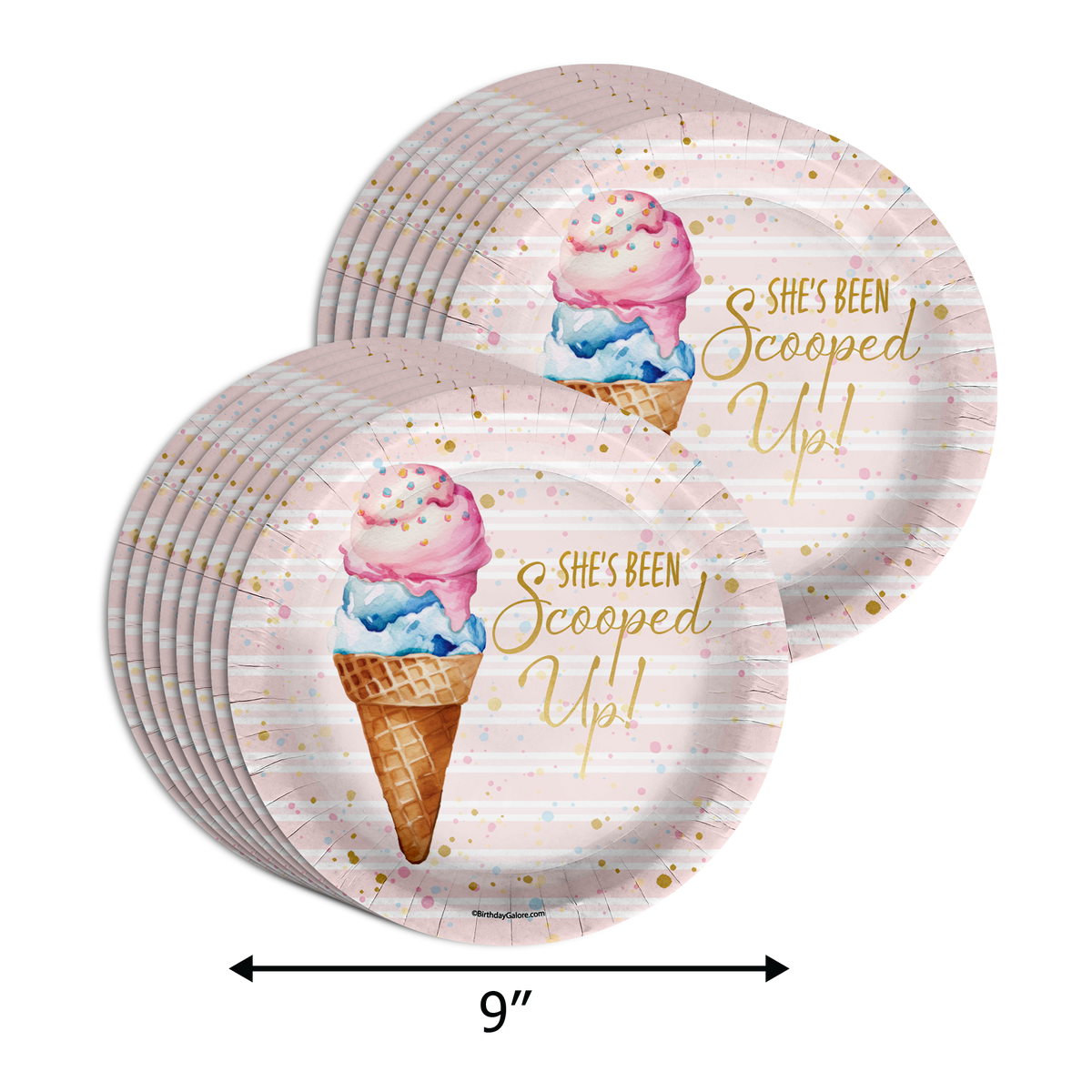 She's Been Scooped Up Ice Cream Bridal Shower Party Supplies 64 Piece Tableware Set Includes Large 9" Paper Plates Dessert Plates, Cups and Napkins Kit for 16