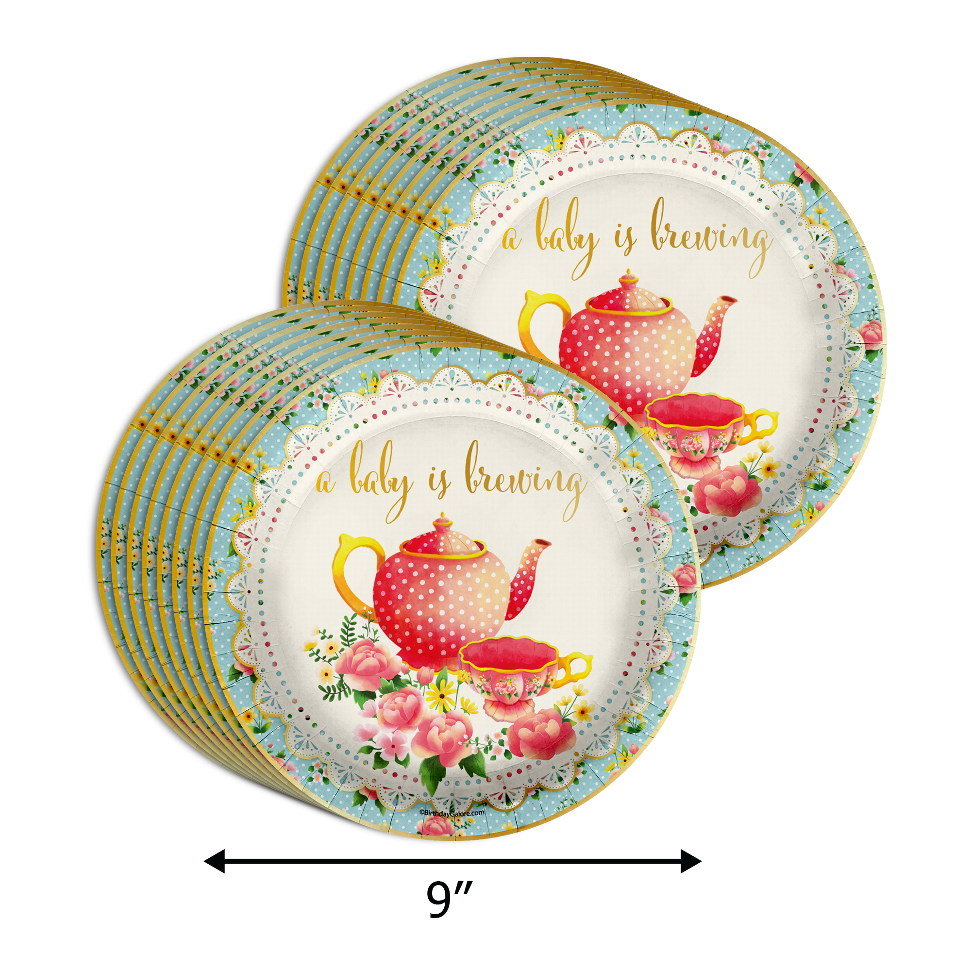 Baby is Brewing Tea Baby Shower Party Supplies 64 Piece Tableware Set Includes Large 9" Paper Plates Dessert Plates, Cups and Napkins Kit for 16