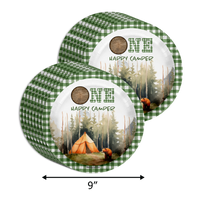 One Happy Camper Camping Boys 1st Birthday Party Supplies 64 Piece Tableware Set Includes Large 9" Paper Plates Dessert Plates, Cups and Napkins Kit for 16