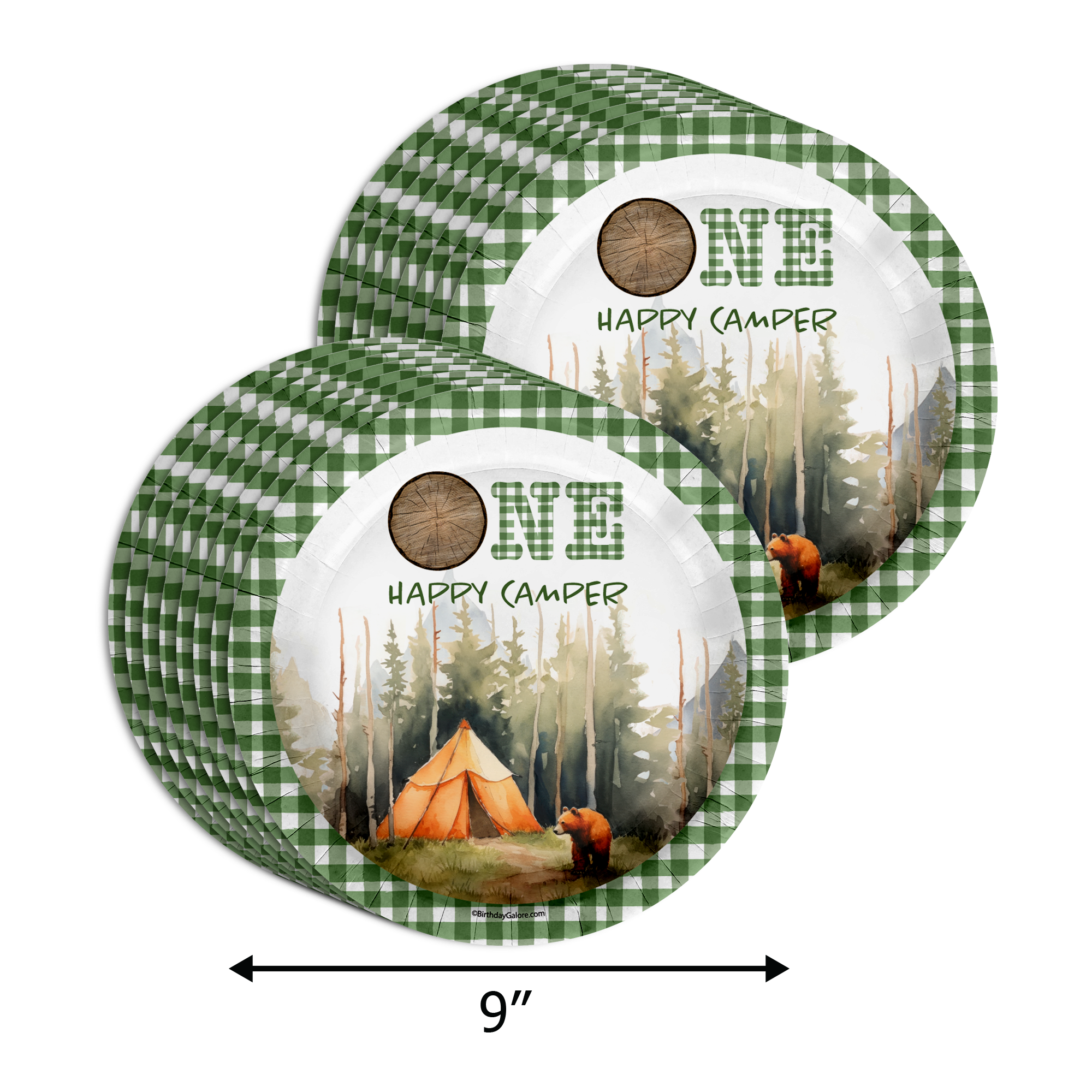 One Happy Camper Camping Boys 1st Birthday Party Supplies 64 Piece Tableware Set Includes Large 9" Paper Plates Dessert Plates, Cups and Napkins Kit for 16