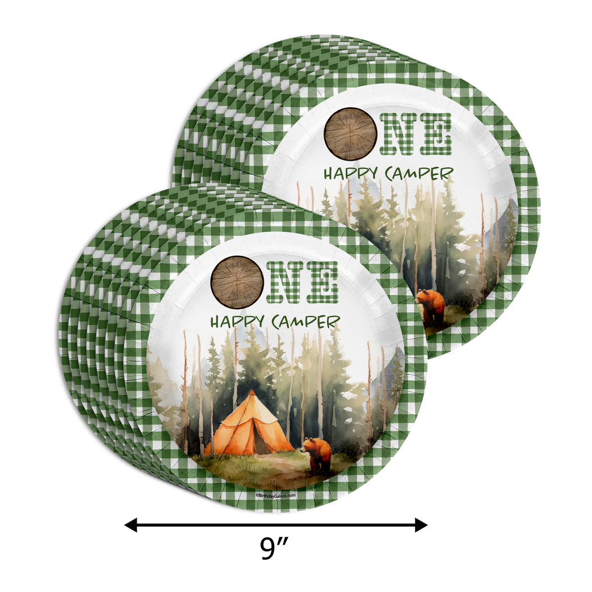 One Happy Camper Camping Boys 1st Birthday Party Supplies 64 Piece Tableware Set Includes Large 9" Paper Plates Dessert Plates, Cups and Napkins Kit for 16