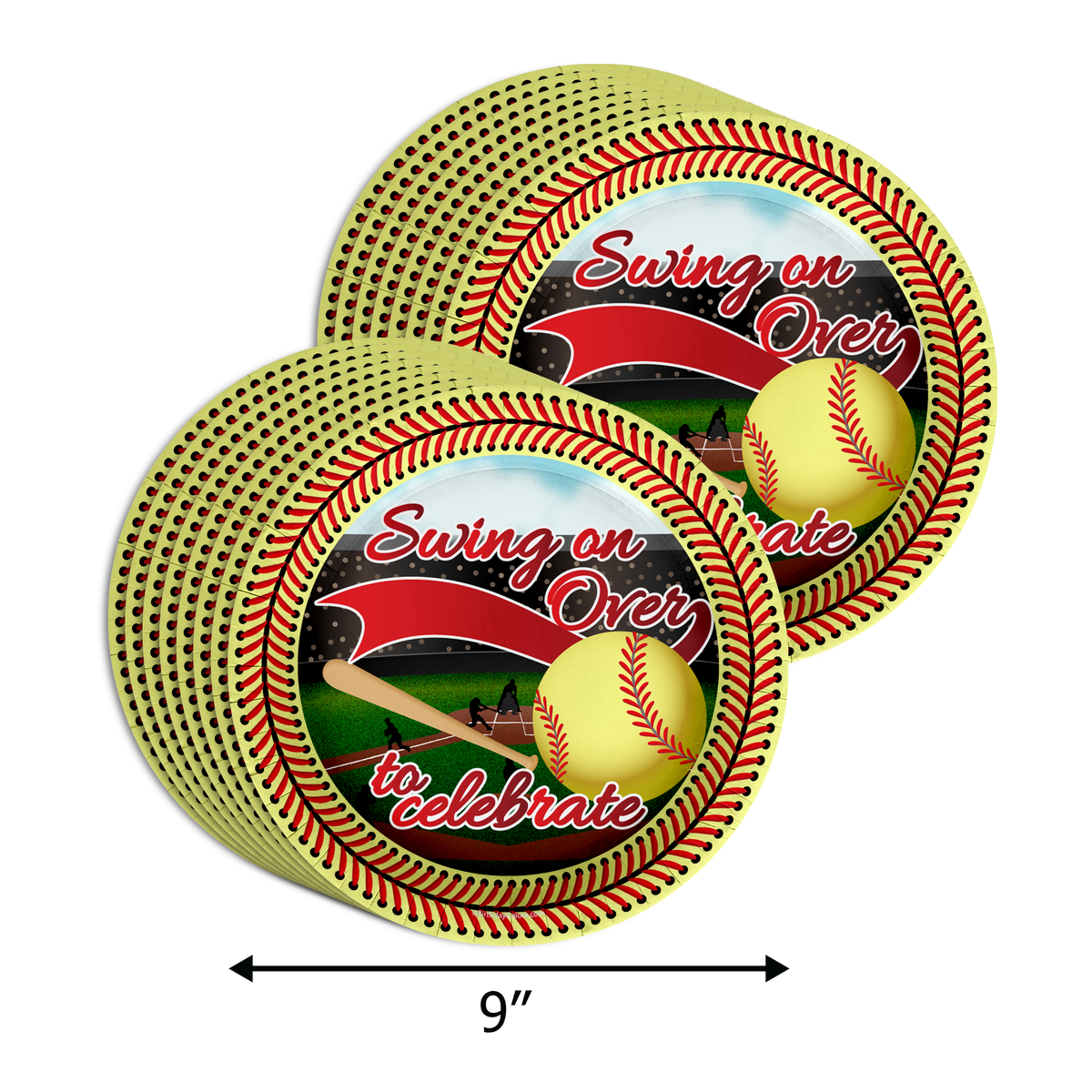 Softball Birthday Party Supplies 64 Piece Tableware Set Includes Large 9" Paper Plates Dessert Plates, Cups and Napkins Kit for 16