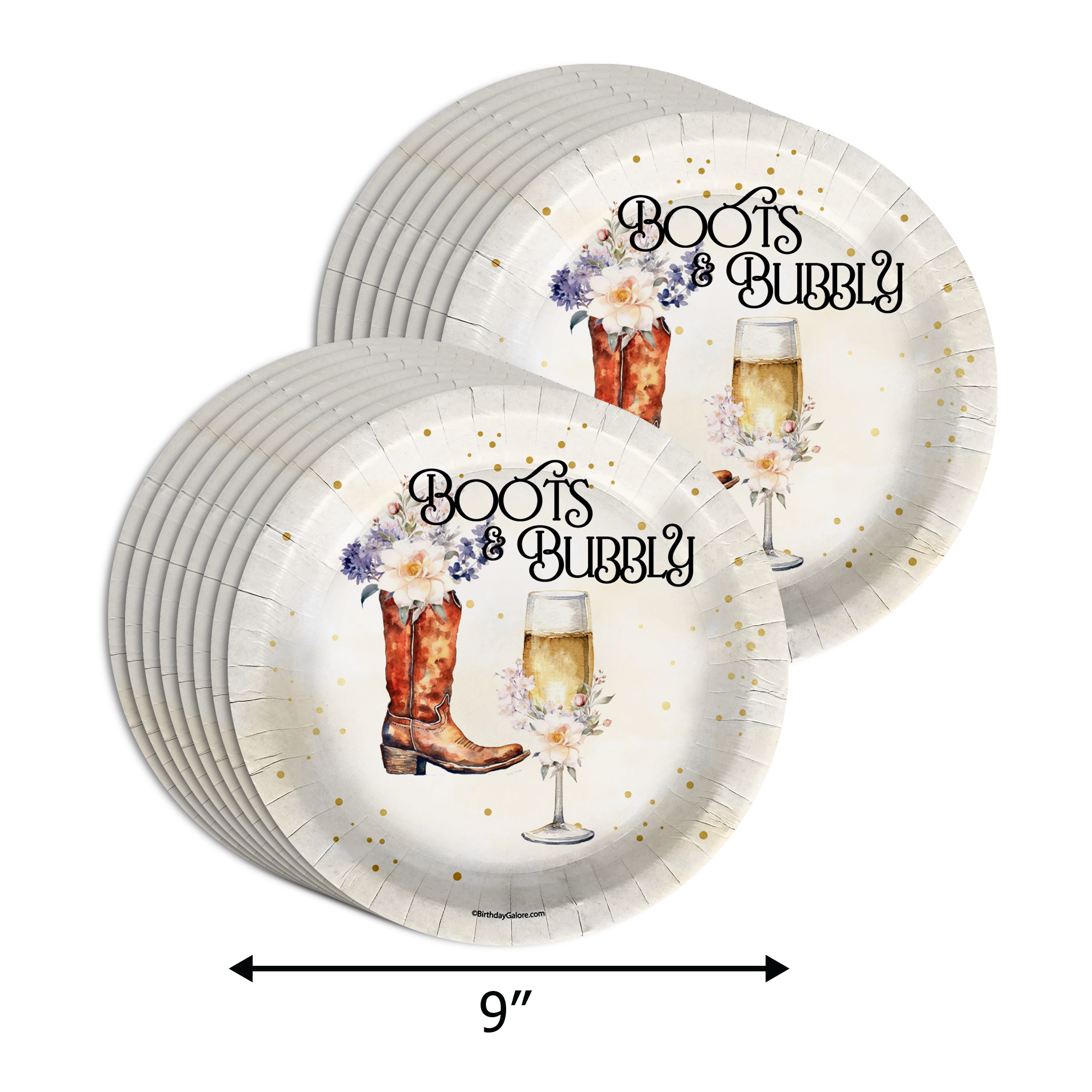 Boot and Bubbly Bridal Shower Party Supplies 64 Piece Tableware Set Includes Large 9" Paper Plates Dessert Plates, Cups and Napkins Kit for 16