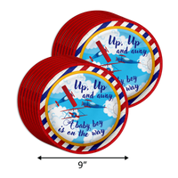 Up Up and Away Airplane Baby Shower Party Supplies 64 Piece Tableware Set Includes Large 9" Paper Plates Dessert Plates, Cups and Napkins Kit for 16