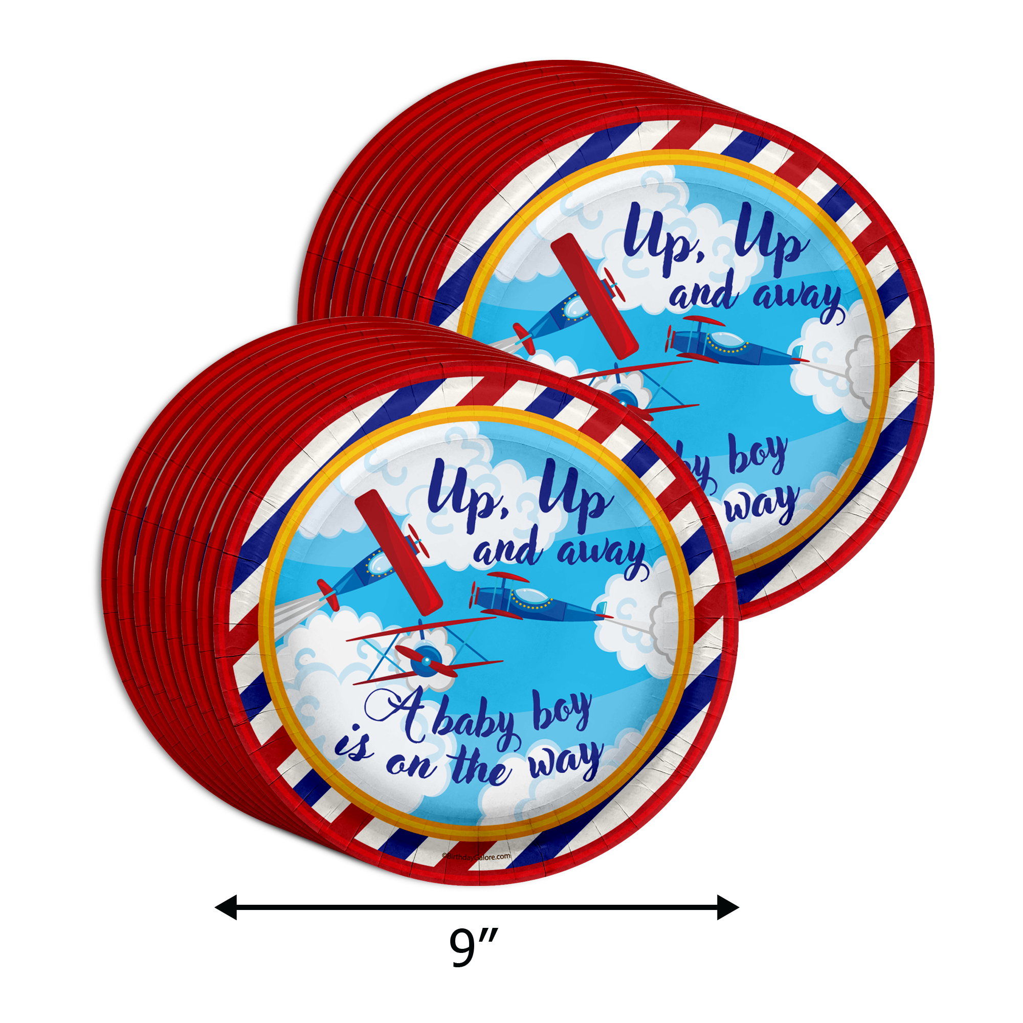 Up Up and Away Airplane Baby Shower Party Supplies 64 Piece Tableware Set Includes Large 9" Paper Plates Dessert Plates, Cups and Napkins Kit for 16